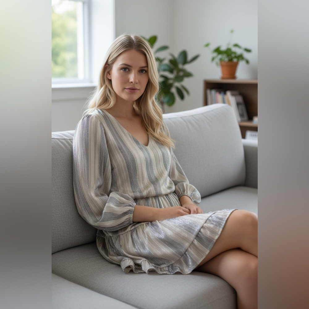 Tyche Striped dress with Statement Sleeves